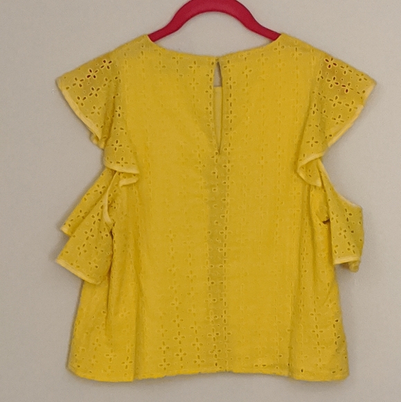 Yellow Eyelet Lace Split-Shoulder Top - Picture 4 of 4